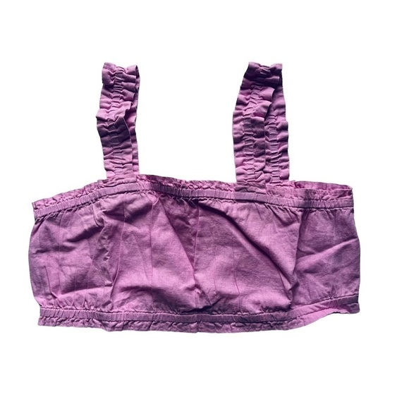 BP gathered linen blend crop tank top purple tulip ruffled square neck size 1X - Picture 4 of 12